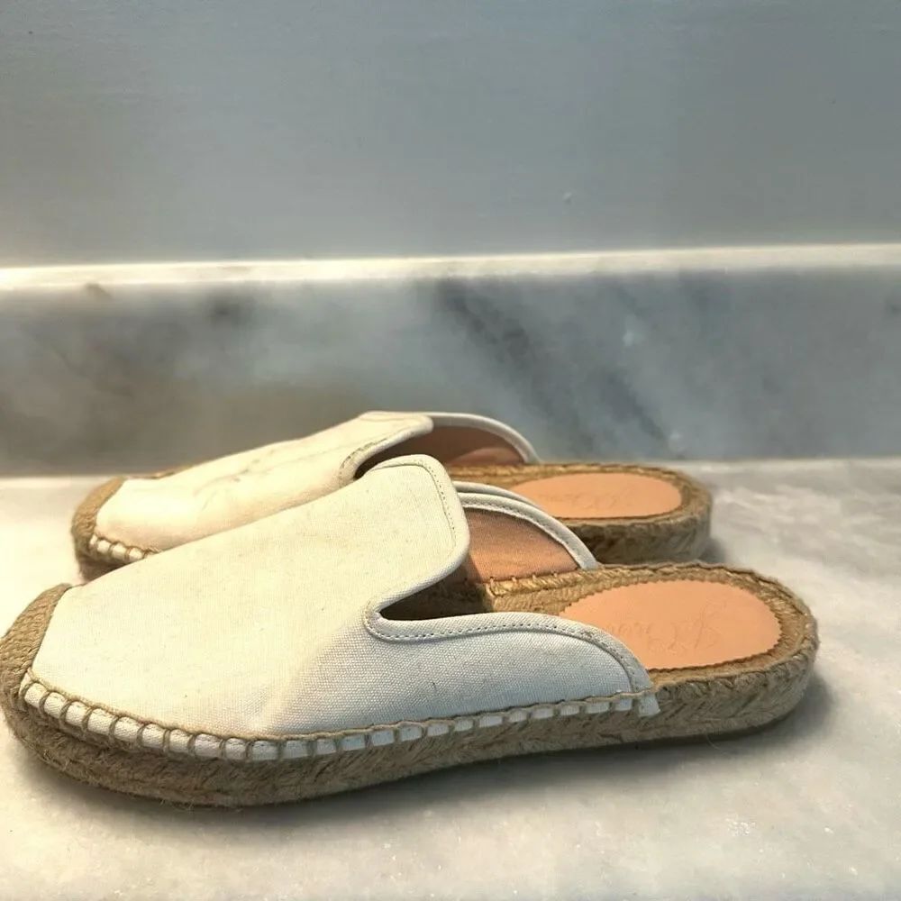 J. Crew Canvas Jute Sole Notched Espadrille Slip-on Mules Ivory White Size 7.5